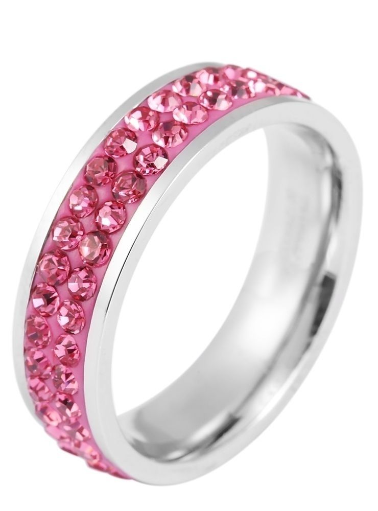 Akzent Damenring aus Edelstahl, pinker Similibesatz, silberfarben, Gr. 54