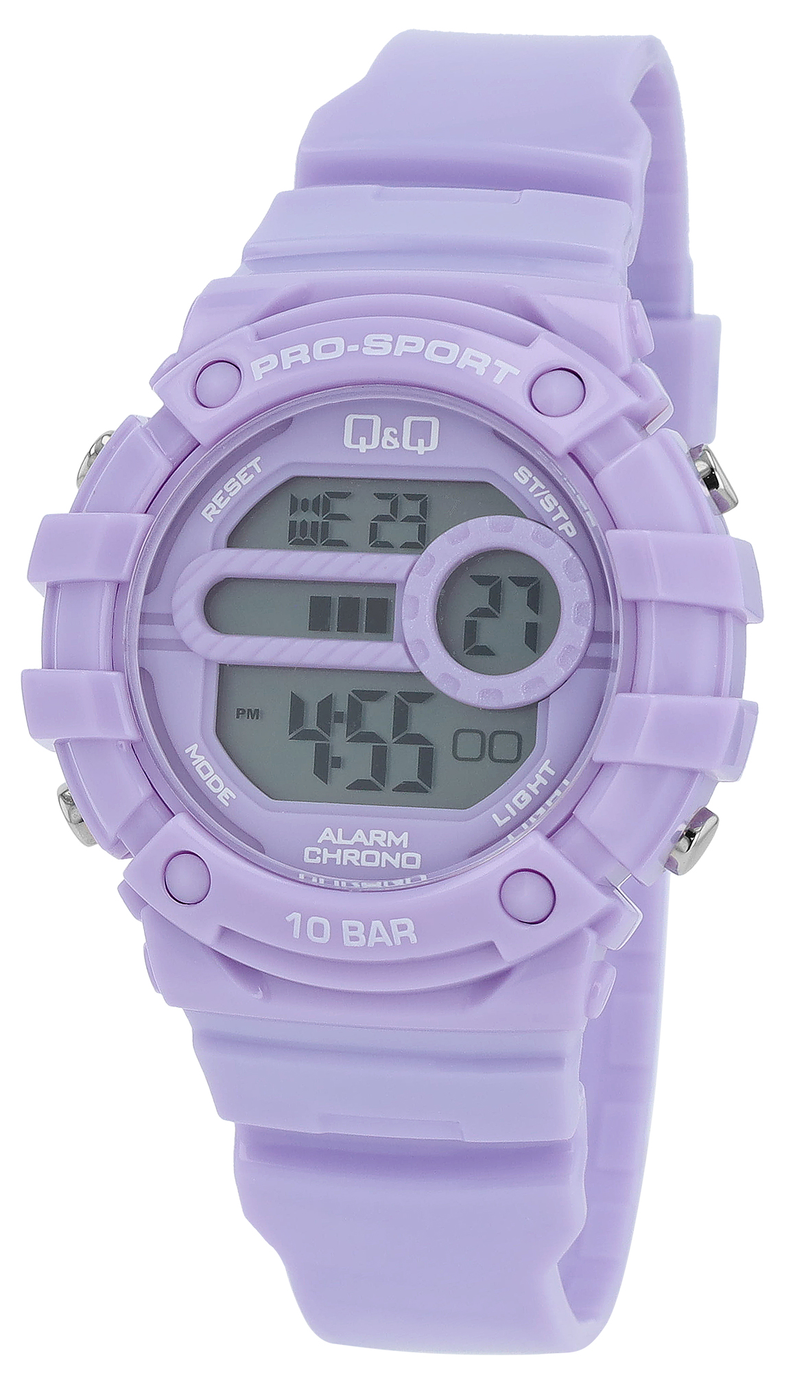 Q&Q Damen Digitaluhr, Kunststoffgehäuse, Silikonband, lila, 10 ATM, Ø 40,5 mm