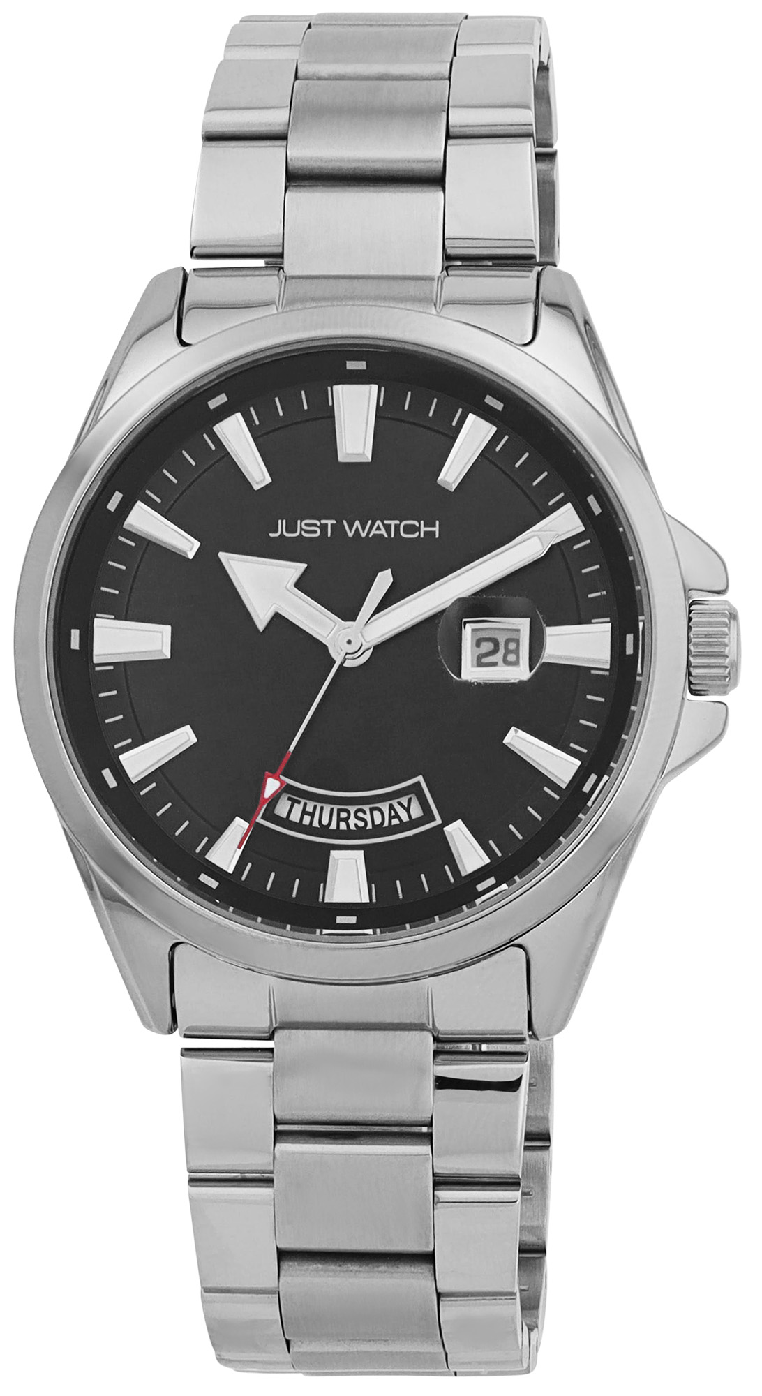 JUST WATCH Herrenuhr "Ben" mit Edelstahlband, Ø 42 mm, silberfarben/schwarz, 5ATM
