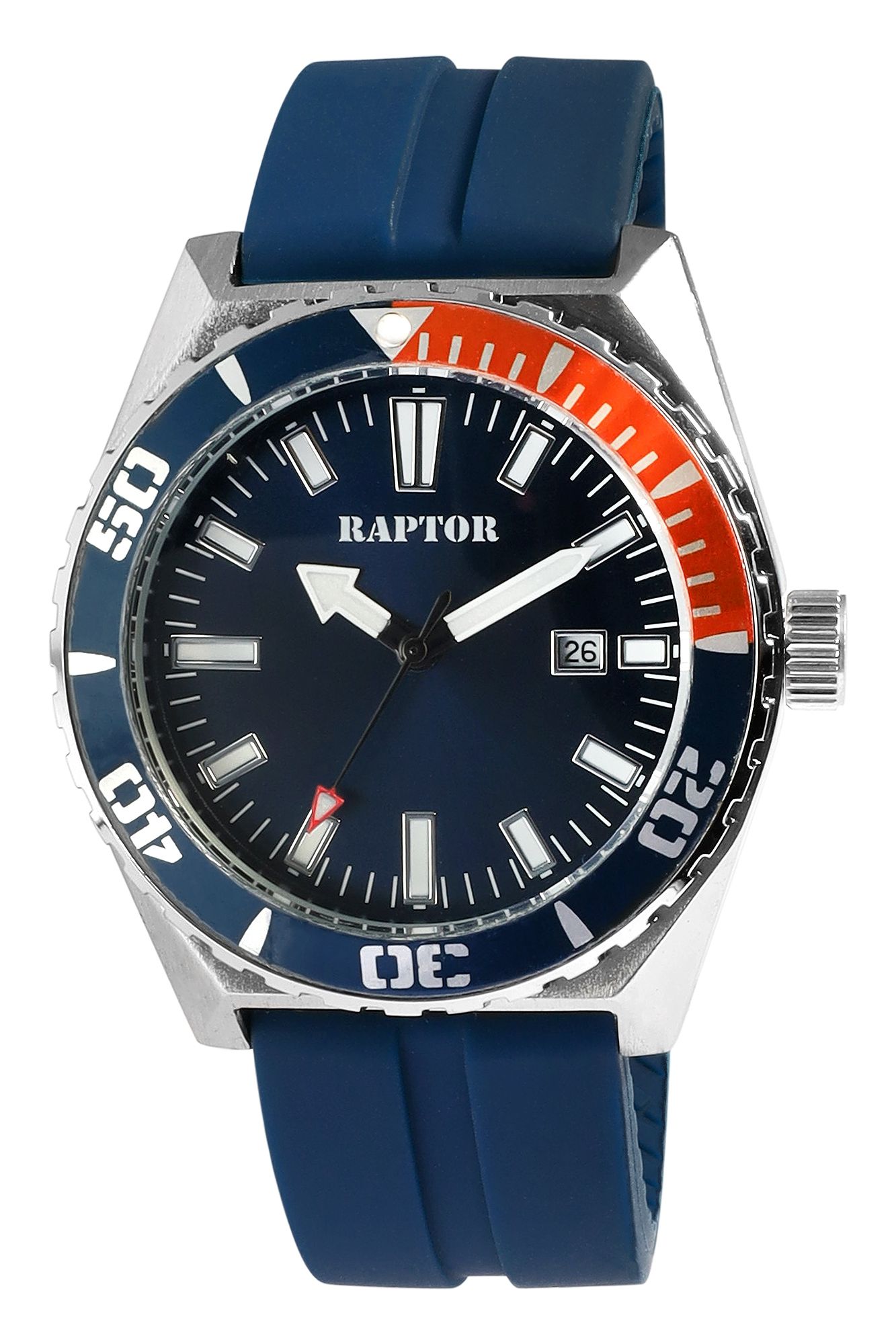 Raptor Herrenuhr "Jett" mit Silikonarmband, drehbare Lünette, Datumsanzeige, 5 ATM, blau