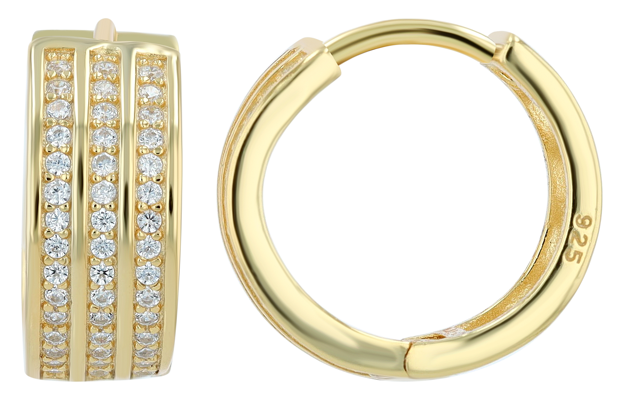 "Eleganz", 925/- Echt Silber Creolen mit Zirkonia, vergoldet