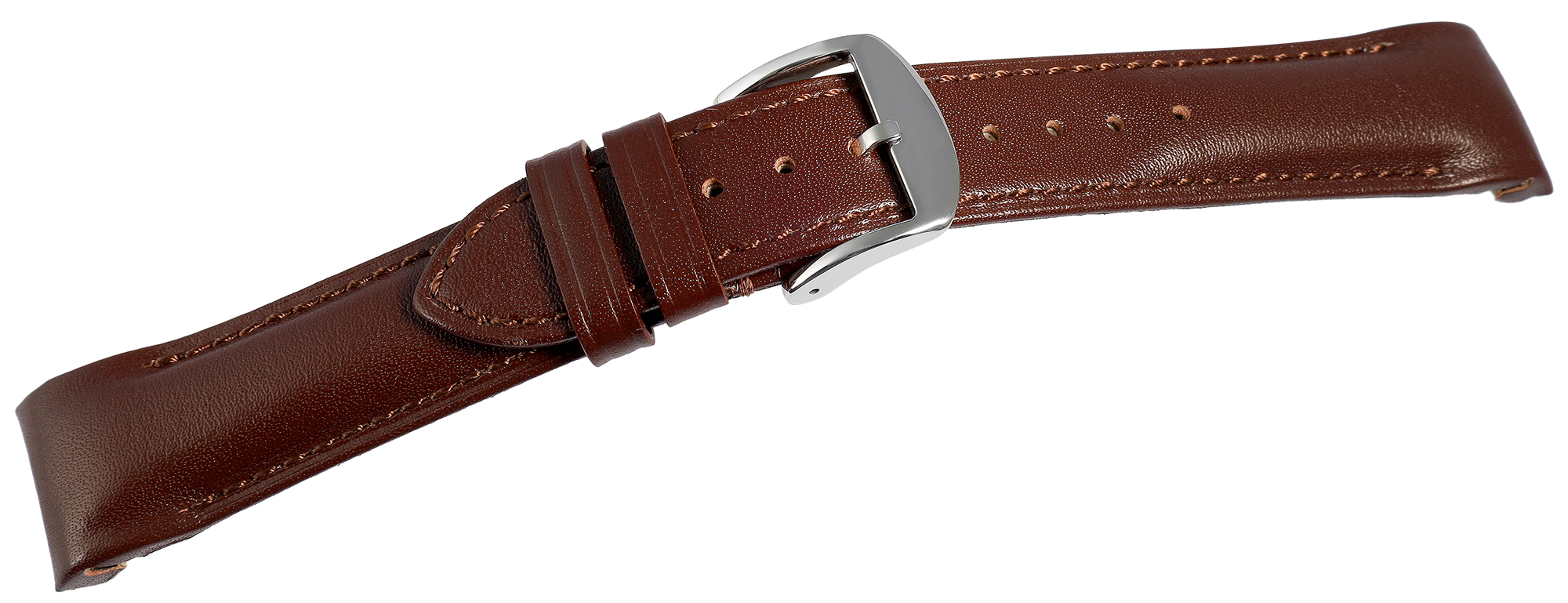 Echtleder Uhrenarmband, gepolstert, genäht, braun, 22 mm