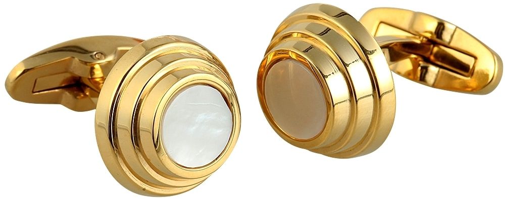 Engelhardt Edelstahl Manschettenknöpfe, IP Gold beschichtet, mit Perlmutteinsatz, Ø 16 mm