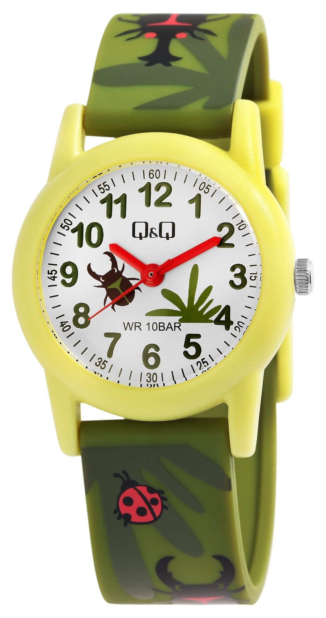 Q&Q Kinderuhr "Käfer und Naturmuster", Band aus Resin, 10 ATM