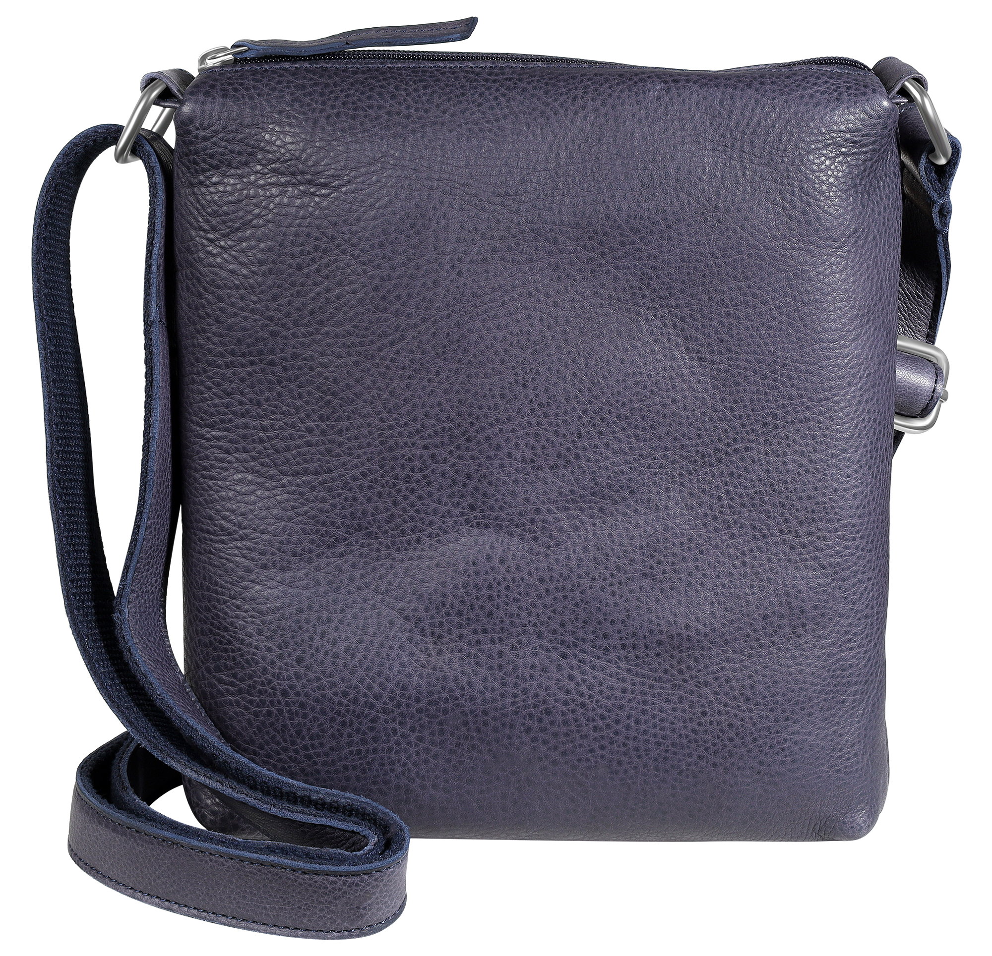 Leonardo Verrelli, Echtleder Umhängetasche, washed, verstellbarer Riemen, Reißverschluss, dunkelblau