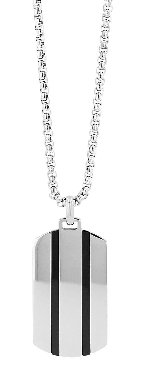 Akzent Edelstahlkette "Marsin" mit Dogtag Anhänger, silberfarbig/ Schwarz