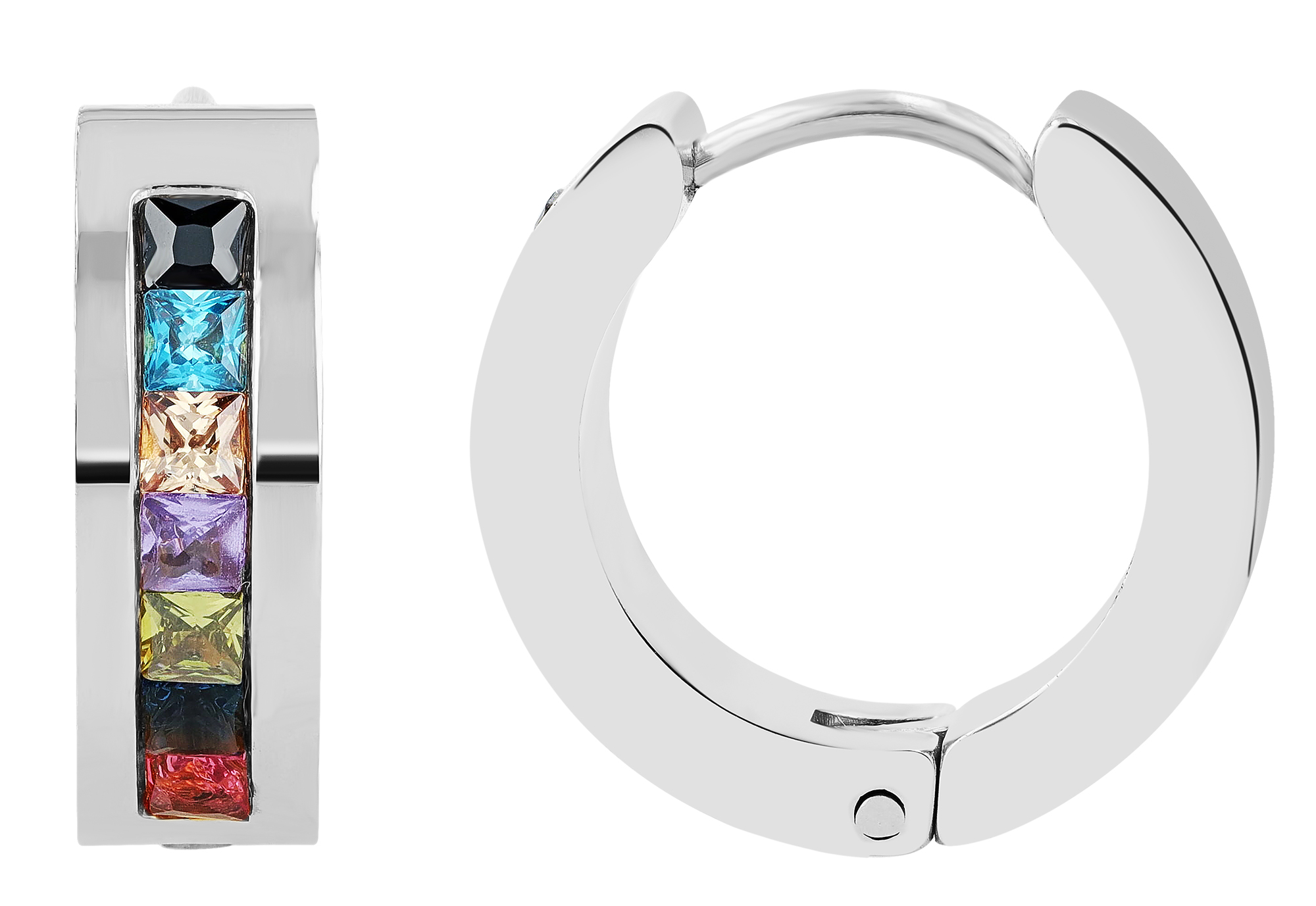 "Rosalyn" Edelstahl Klappcreole Ø 12 mm, bunte Similisteine, silberfarben