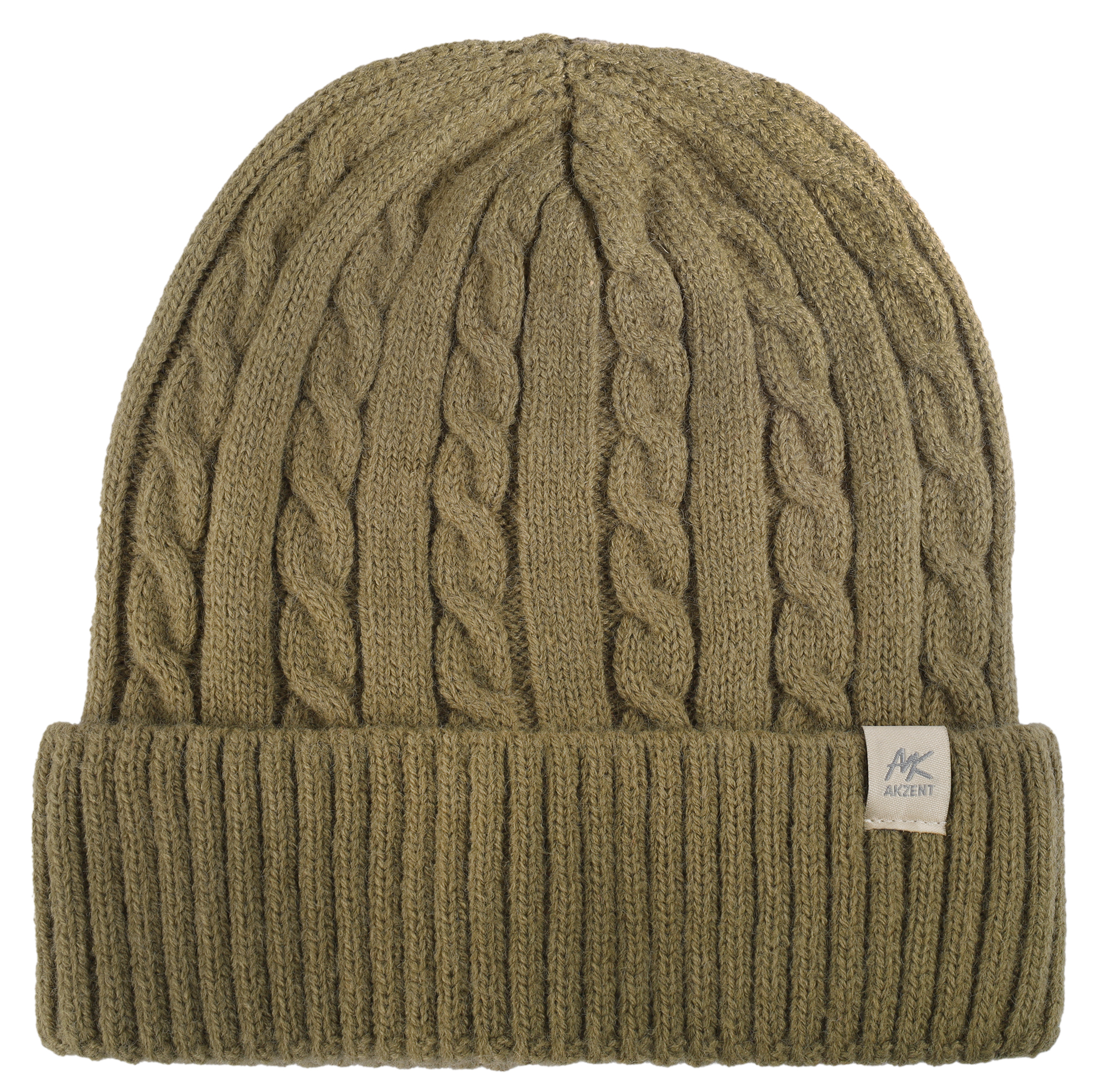 Akzent Strickmütze mit Umschlag, 100% Acryl, 4-VE, khaki Akzent Strickmütze mit Umschlag, 100% Acryl, 4-VE, khaki