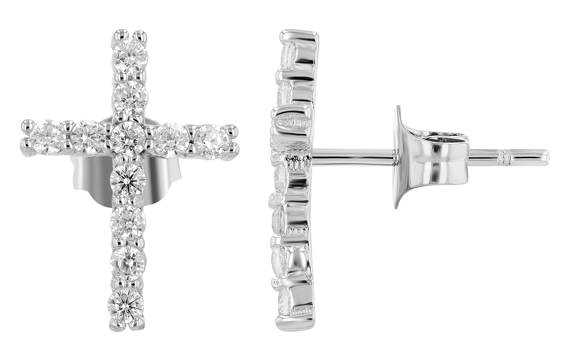 "Lissy" 925/- Echt Silber Ohrstecker, Kreuz, silberfarben rhodiniert