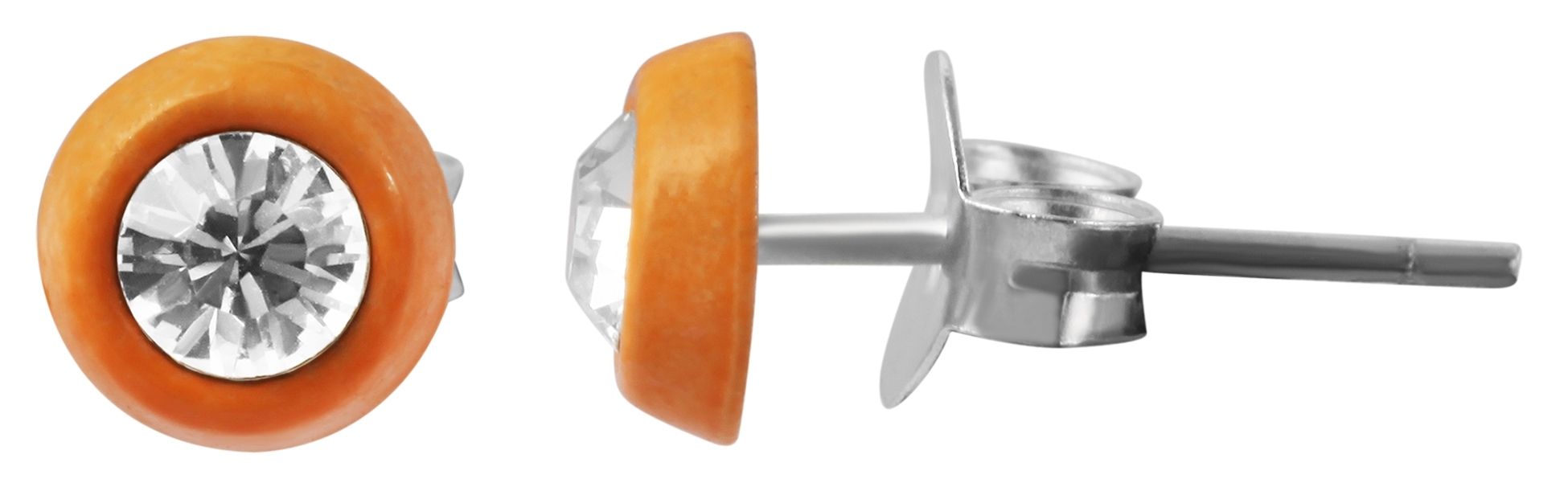 "Farbenfreunde Cleo" 925/- Echt Silber Kinder Ohrstecker, Similistein, rhodiniert, orange