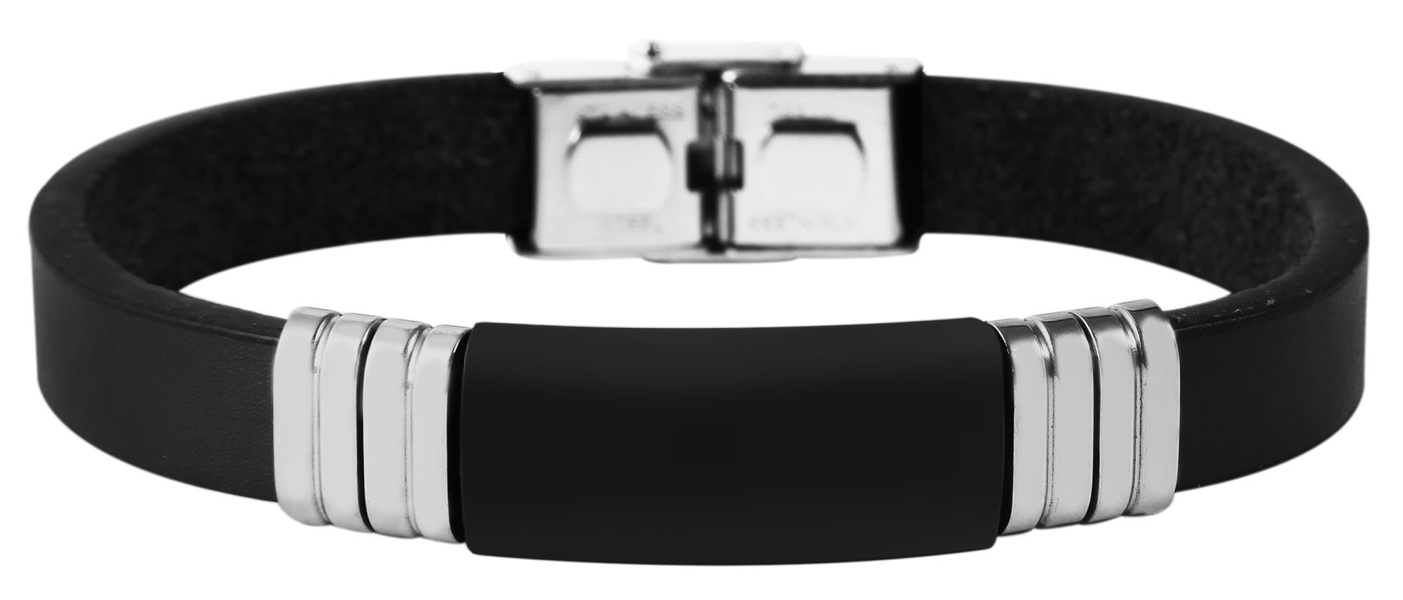 Akzent Echtlederarmband mit Edelstahlelement, Gravurplatte, schwarz