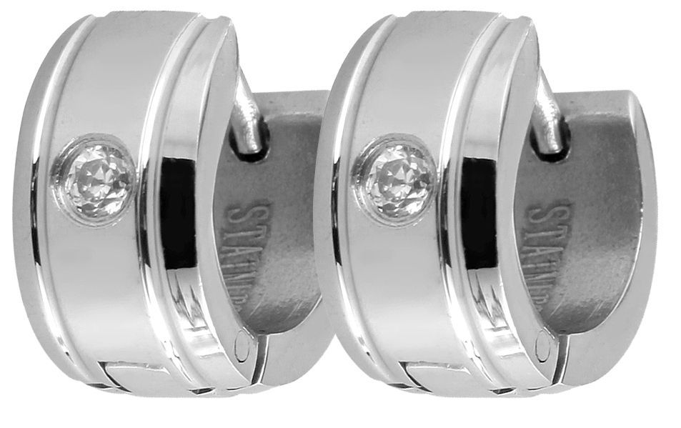 Akzent Klapp-Creolen aus Edelstahl, Similibesatz, silberfarben