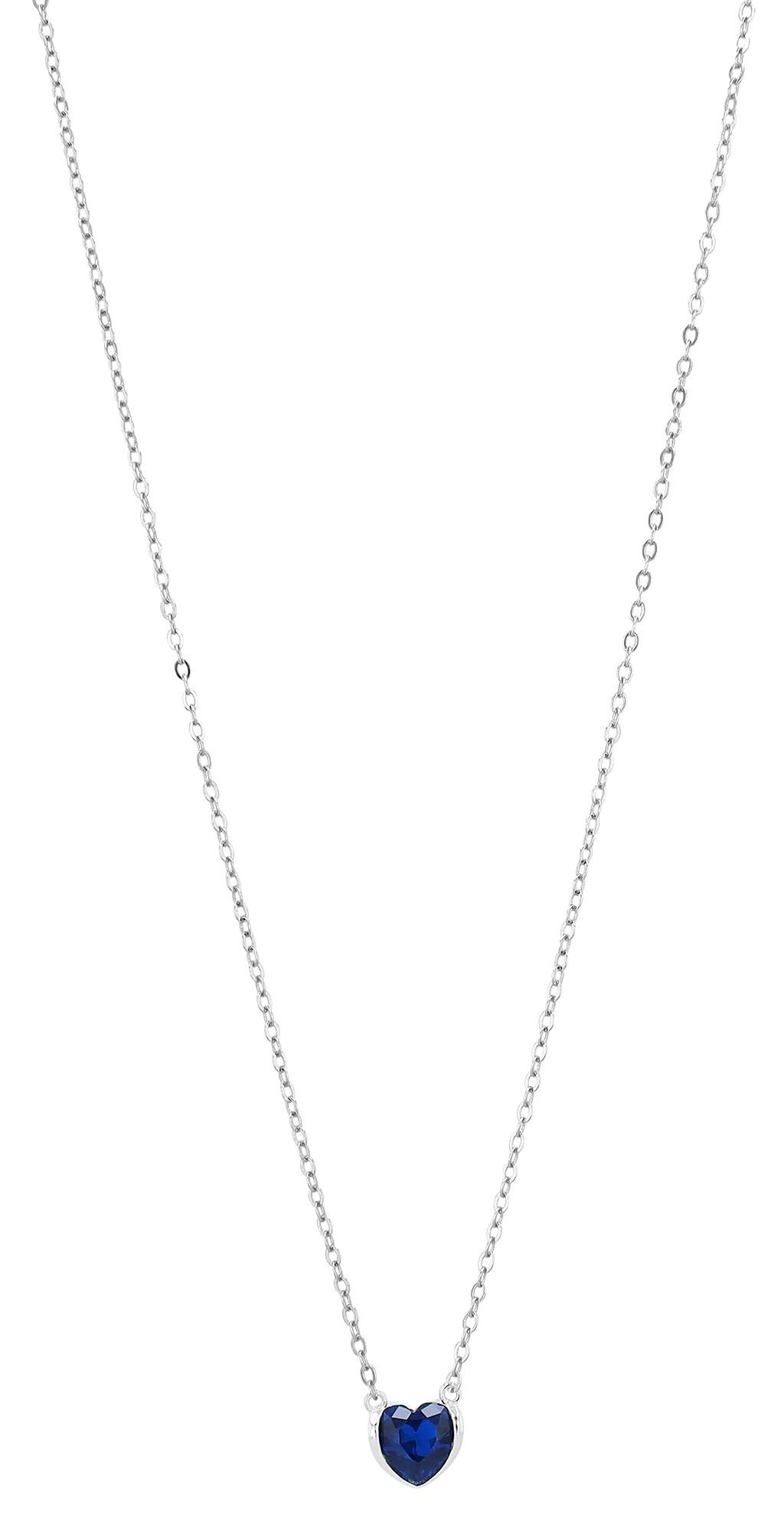 "Heyli" 925/- Echt Silber Kette mit Herzanhänger, Zirkonia blau, rhodiniert