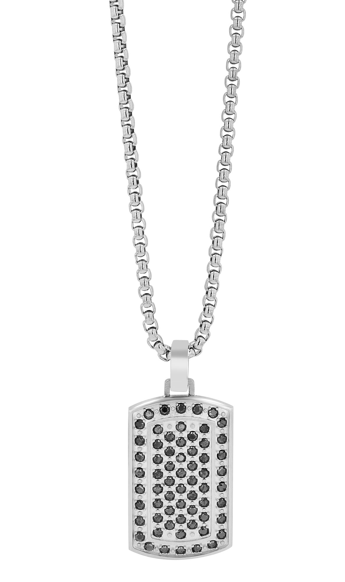 Akzent Edelstahlkette mit Dogtag Anhänger und Similibesatz, silberfarbig