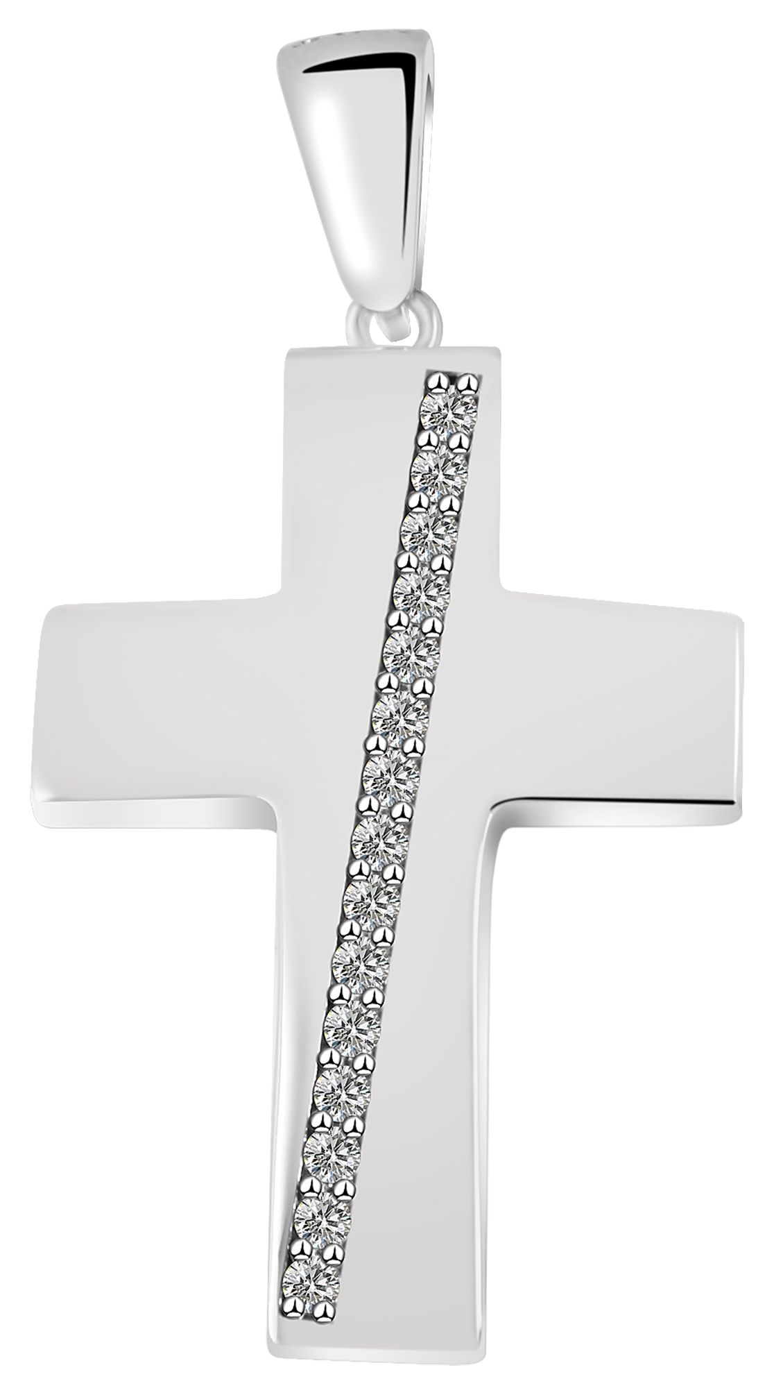 925/- Echt Silber Anhänger ohne Kette "Amelia", Kreuz mit Zirkoniabesatz, 925/rhodiniert