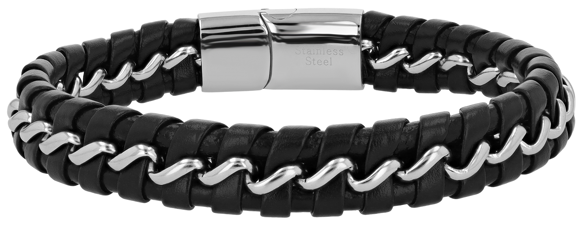 "Bosko" Echtlederarmband mit Edelstahlelementen, 23 cm, schwarz