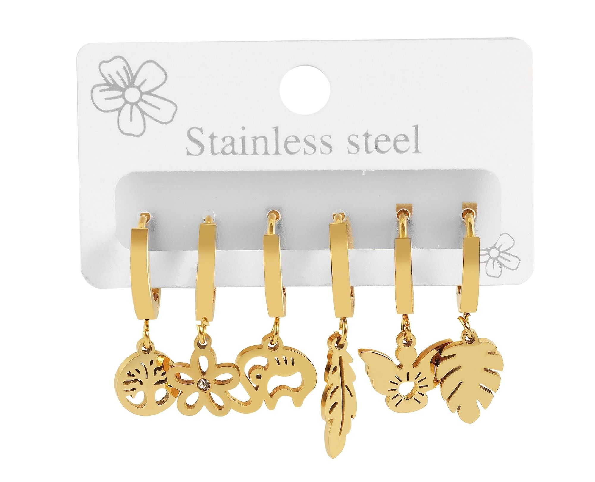 Akzent Creolen Set, 6 verschiedene Designs, Edelstahl, goldfarben