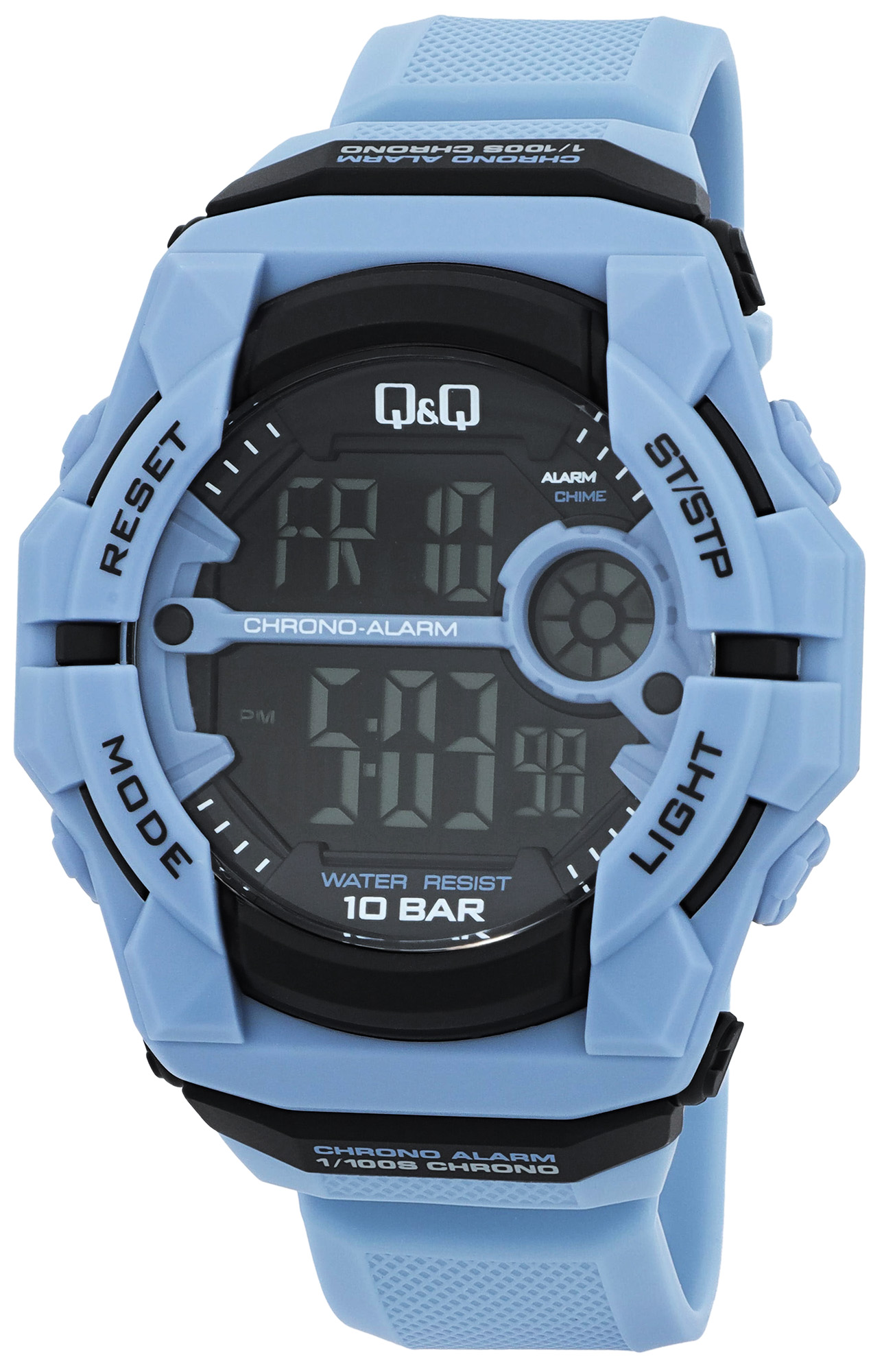 Q&Q Digitaluhr für Herren Ø 50 mm, Resinband, hellblau