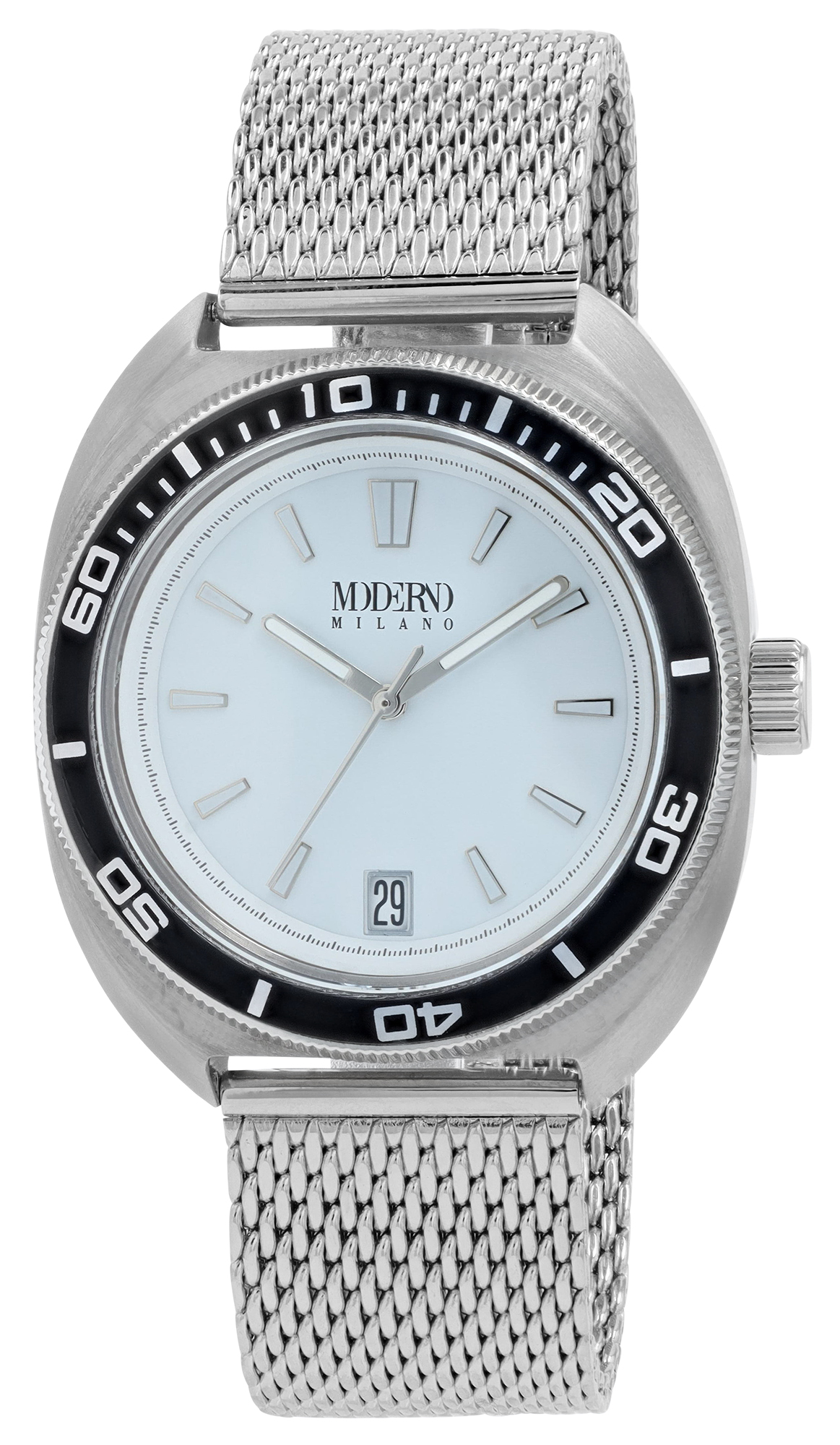 Moderno Milano Edelstahl Herrenuhr Ø 42 mm, Meshband, Saphirglas, silberfarben