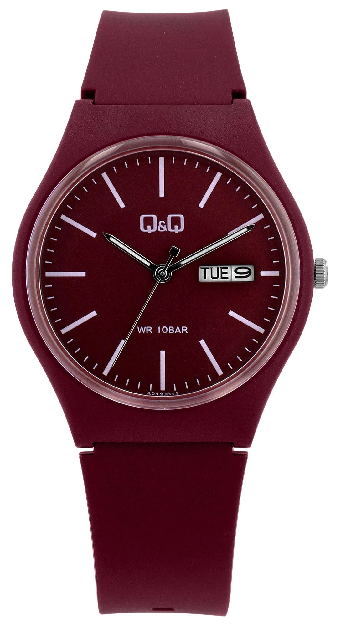 Q&Q Damen-/ Jugenduhr mit Silikonarmband, 10 Bar, Ø 38 mm, bordeaux