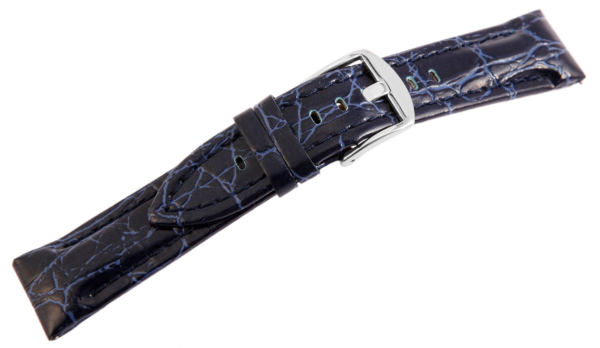 Echtleder-Uhrenarmband, dunkelblau, Schlangenoptik, 22 mm