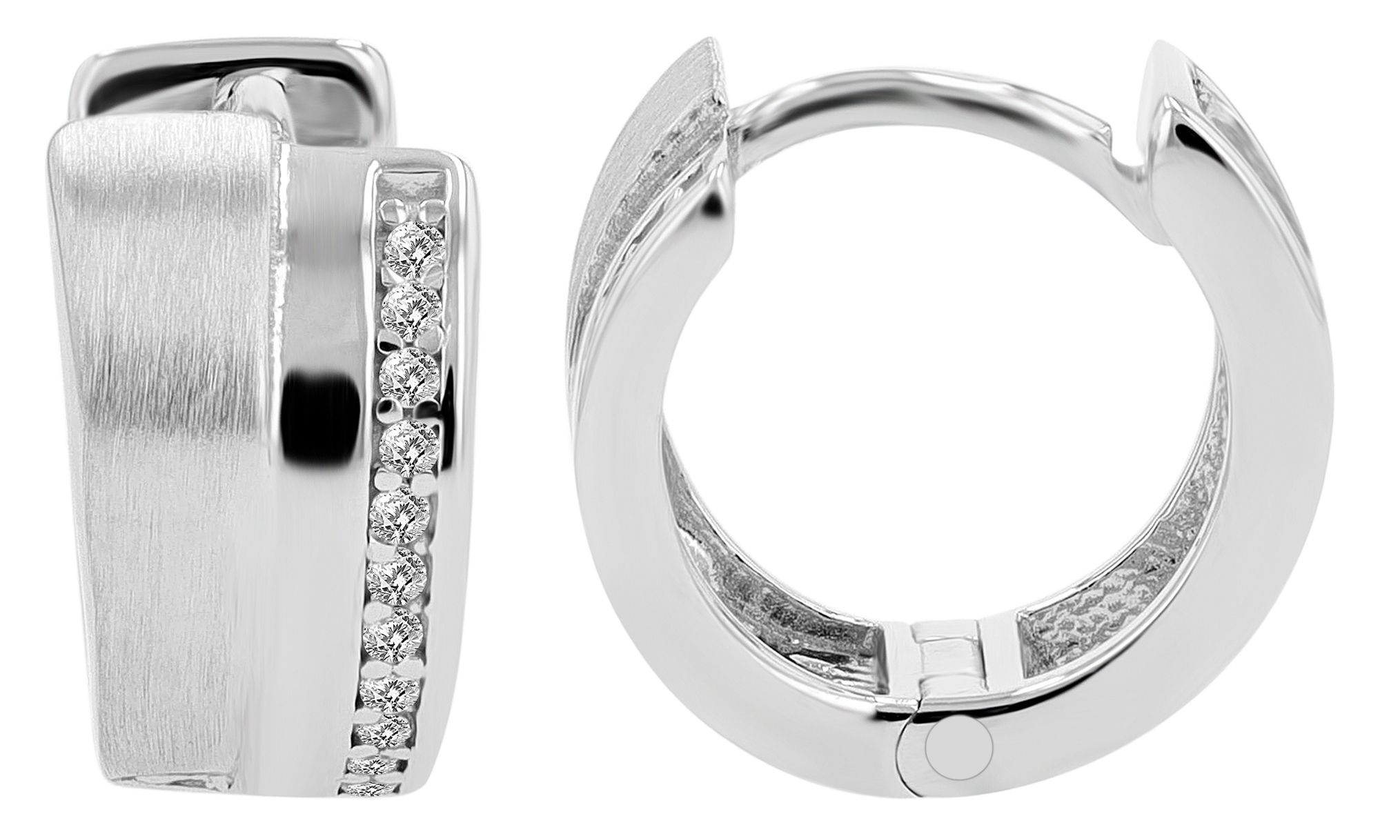 925/- Echt Silber Klapp-Creolen "Ortensia", rhodiniert, matt/poliert