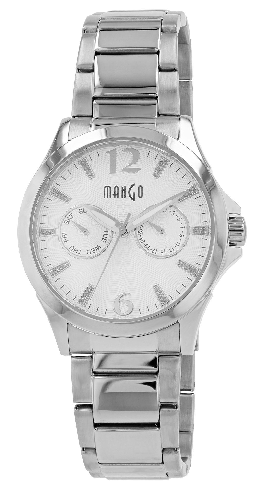 Mango Edelstahl Damenuhr 38 mm, silberfarben/ weiß