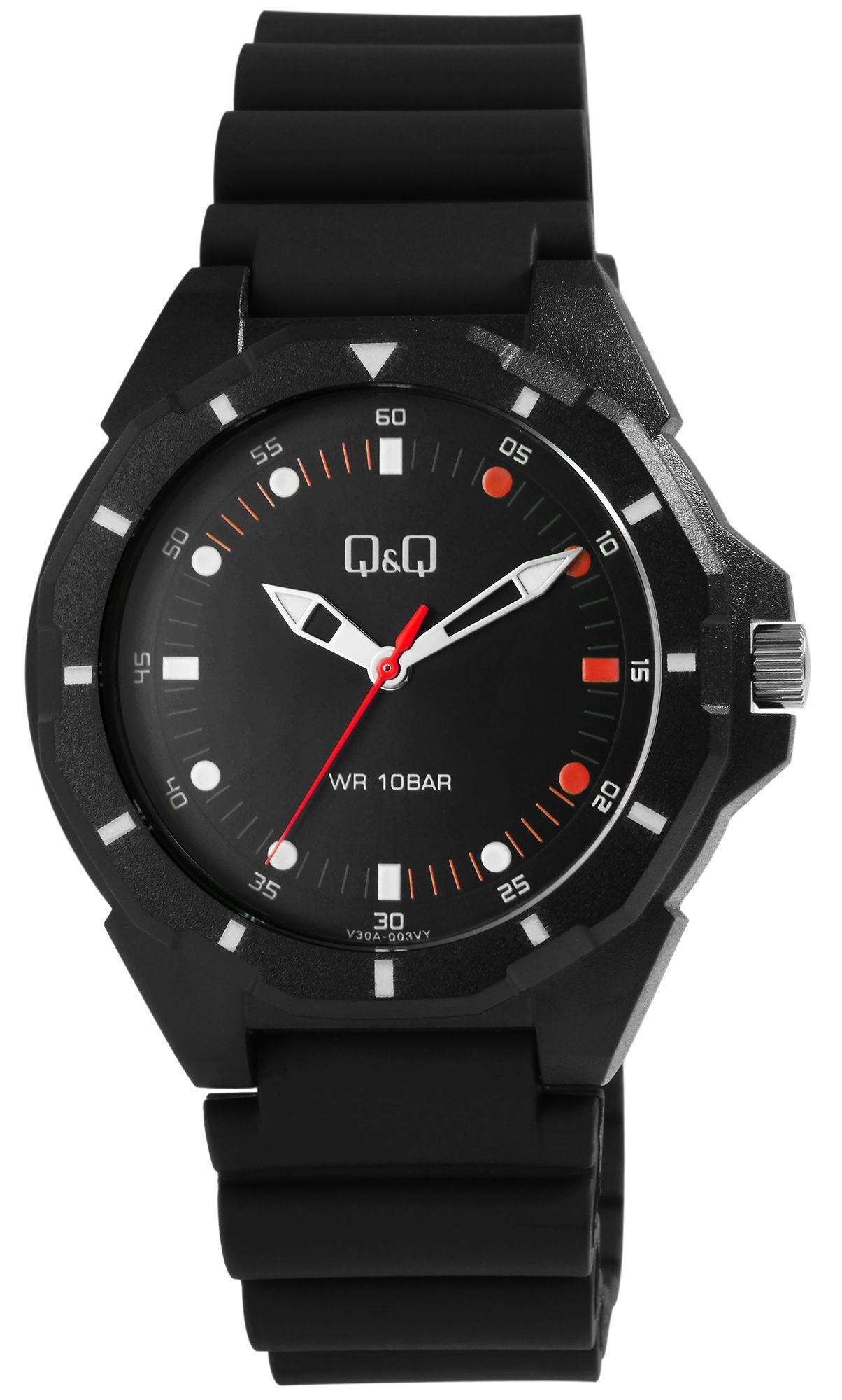 Q&Q Herrenuhr mit Resinband, Ø 43 mm, schwarz (rot)