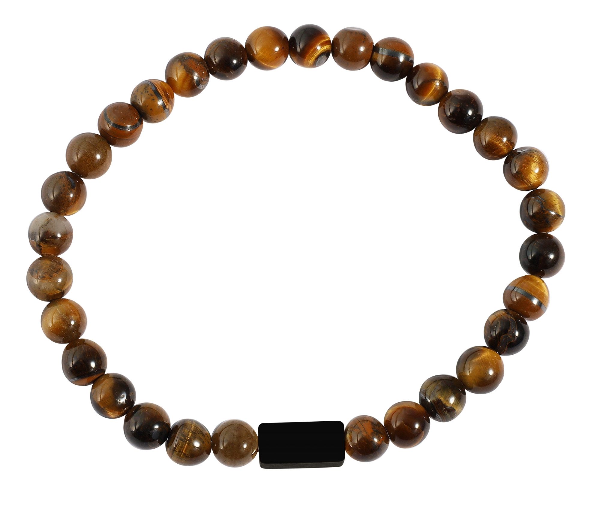 "Jareth", Kugelarmband, Tiegerauge, gravurfähiges Edelstahlelement, schwarz