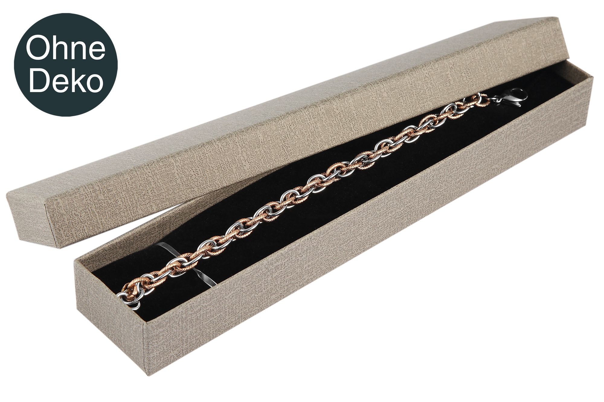 Schmuckbox, Pappe, taupe, VE 12, 21,5 cm x 4,5 cm x 2,5 cm