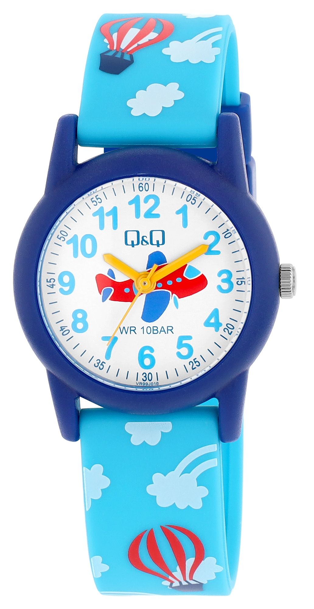 Q&Q Kinderuhr "Flugzeug/ Heißlufballon", Band aus Resin, 10 ATM