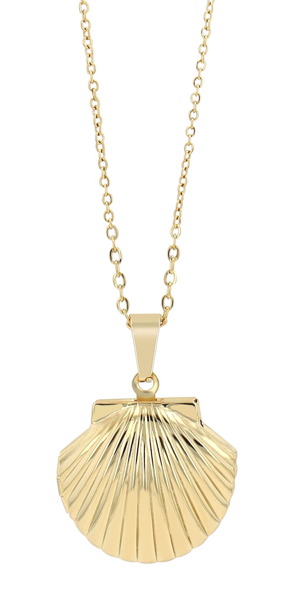 "Gilda", Akzent Halskette mit Medaillon in Muschelform, Edelstahl, goldfarben