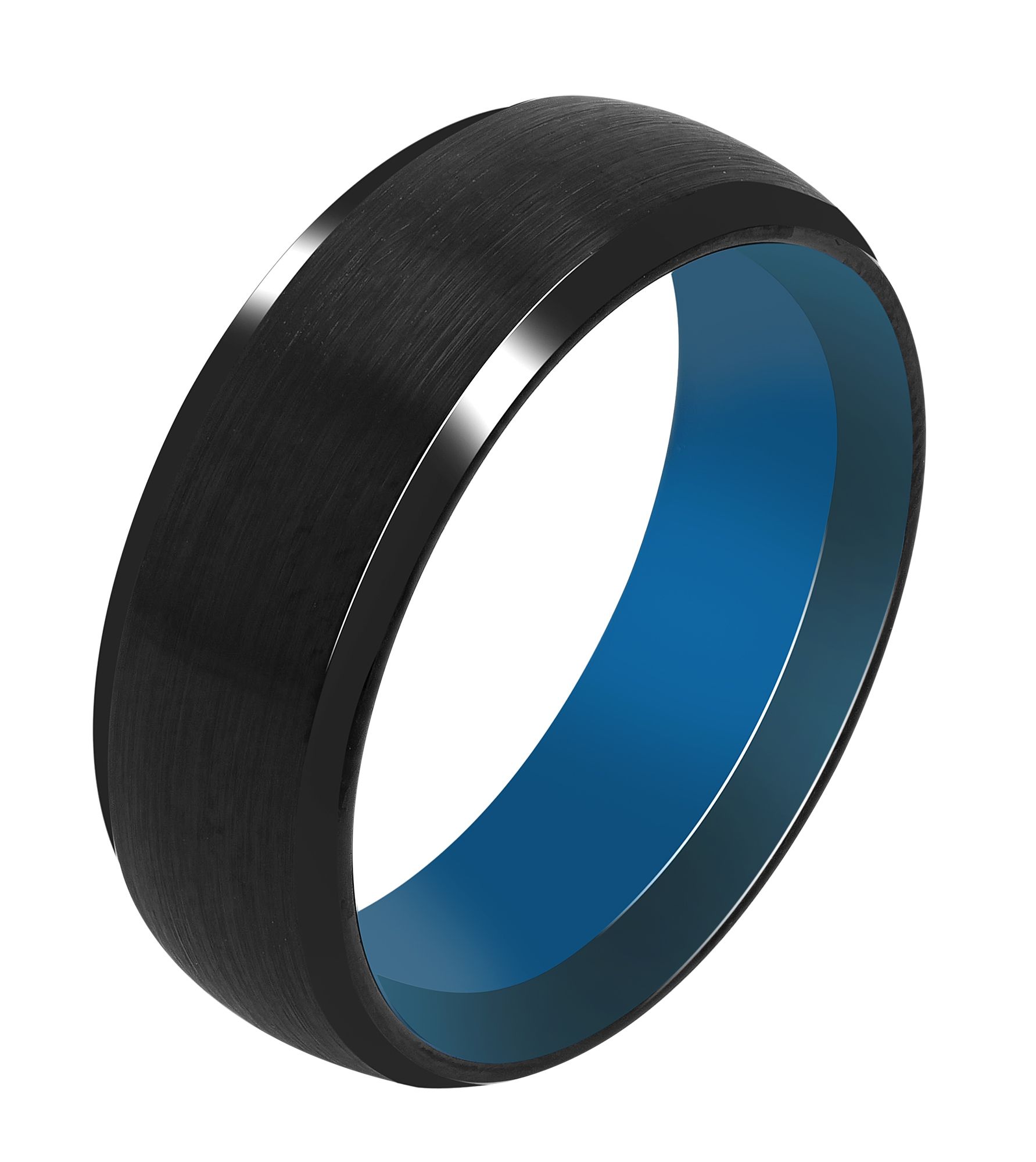 "Charcoal" Herrenring aus Tungsten, schwarz, innen blau - matt/poliert, Gr. 68