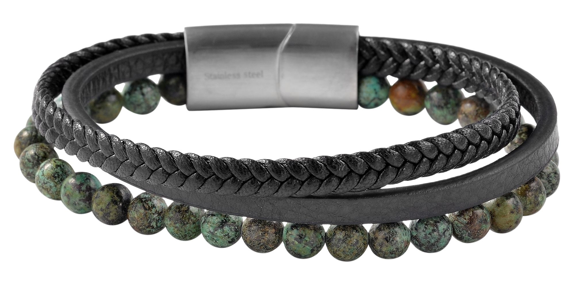 "Noor" Armband aus Lederimitation mit grünem Tigerauge, 21 cm