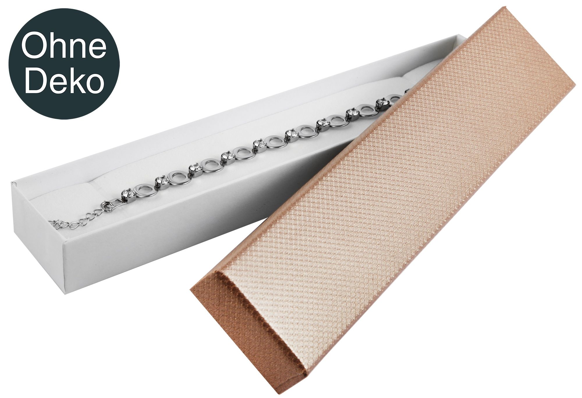 Schmuckverpackung, VE 12, Maße: 21,5 x 4,5 x 2,5 cm, beige/weiß