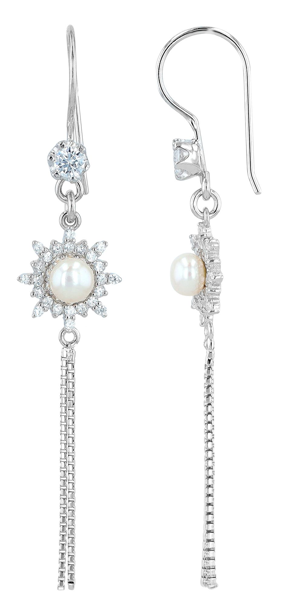 "Iwa" 925/- Echt Silber Ohrhänger mit echter Süßwasserperle und Zirkoniabesatz, silberfarben rhodiniert