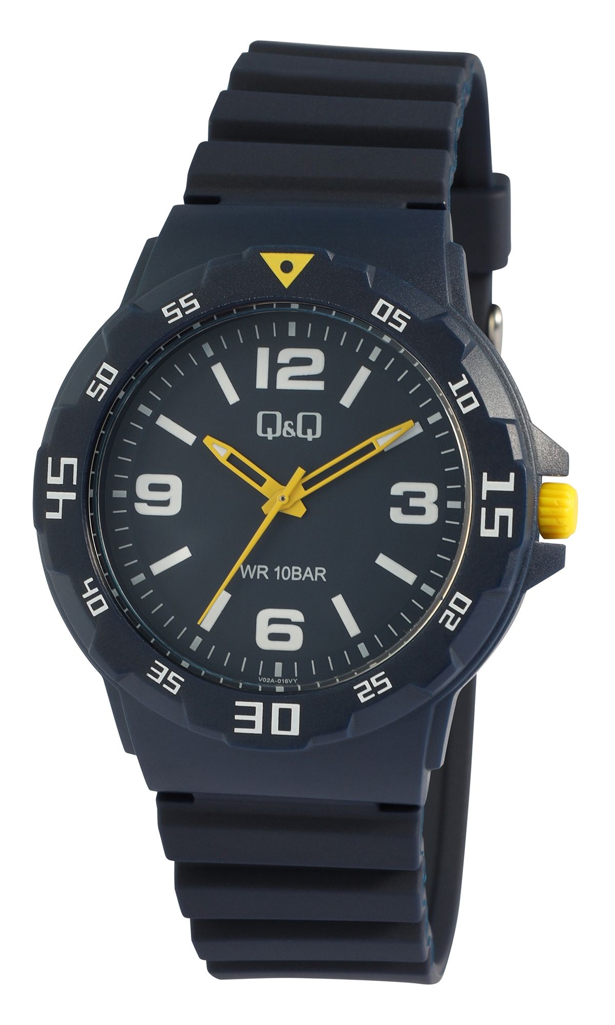 Q&Q Herrenuhr mit Silikonarmband, 10 ATM, Ø 42 mm, blau (gelb)