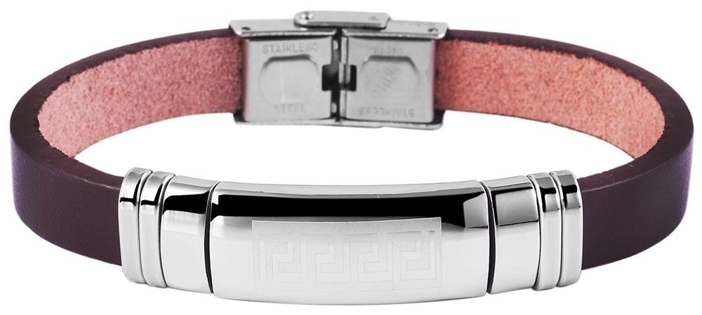 "Trajan", Akzent Armband, Echtleder & Edelstahl, Mäander, braun/silberfarben, 21,7 cm