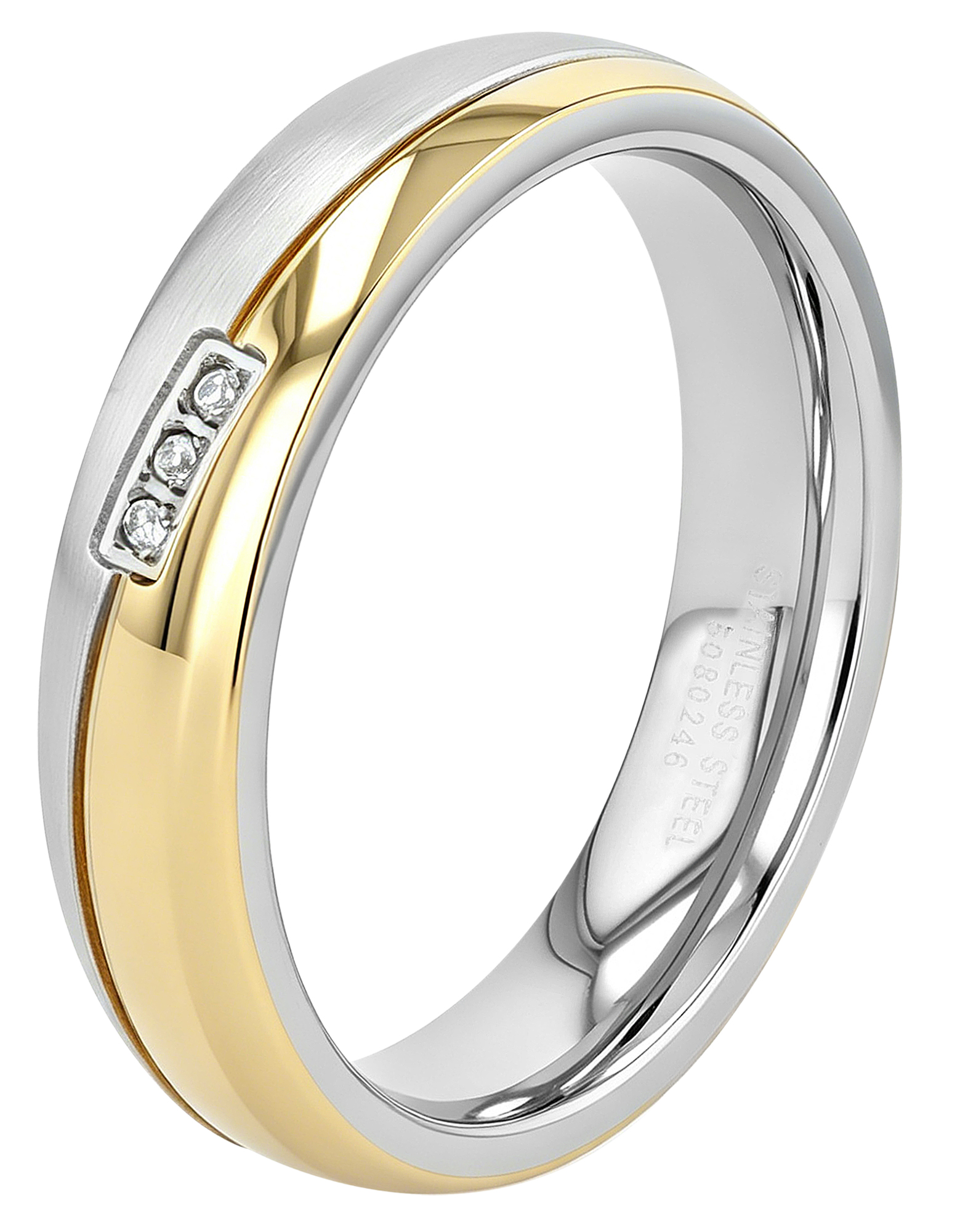 "Verbunden" Akzent Damen-Partnerring Gr 60, Edelstahl, Similibesatz, bicolor