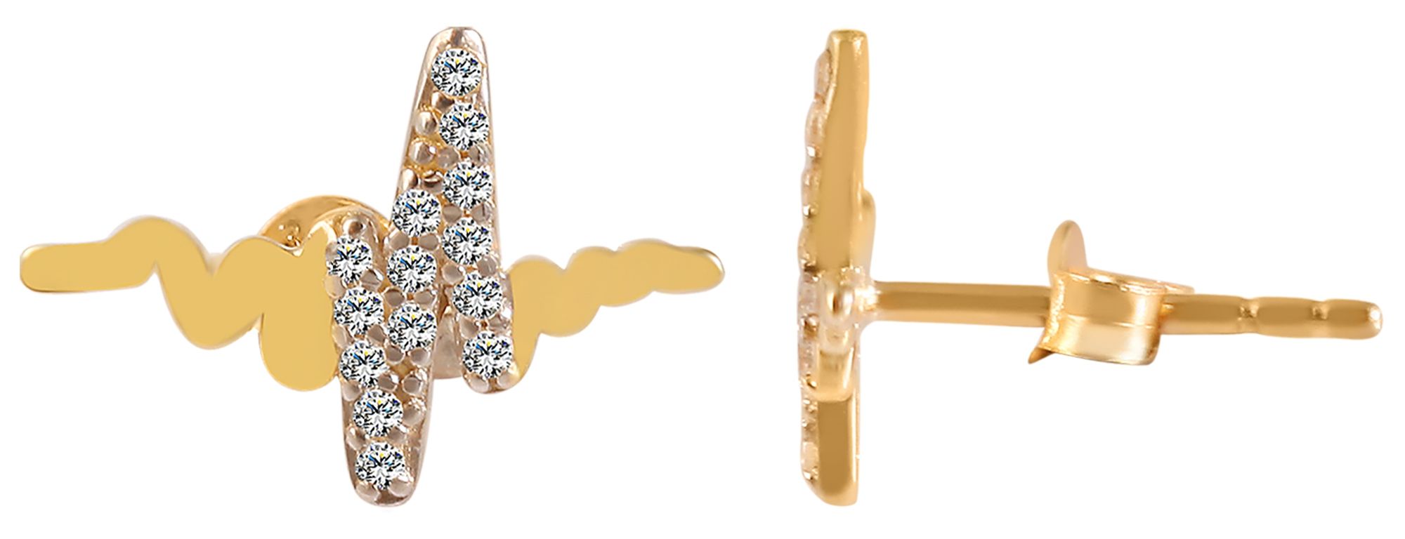 333/- Gold "Healy" Ohrstecker, Herzschlag mit Zirkoniabesatz, 8 Karat, Gelbgold