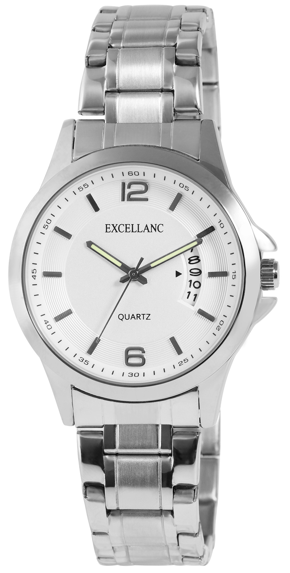 Excellanc Herrenuhr, Metall Gliederarmband, Butterfly-Verschluss, silberfarben/weiß, Ø 40 mm