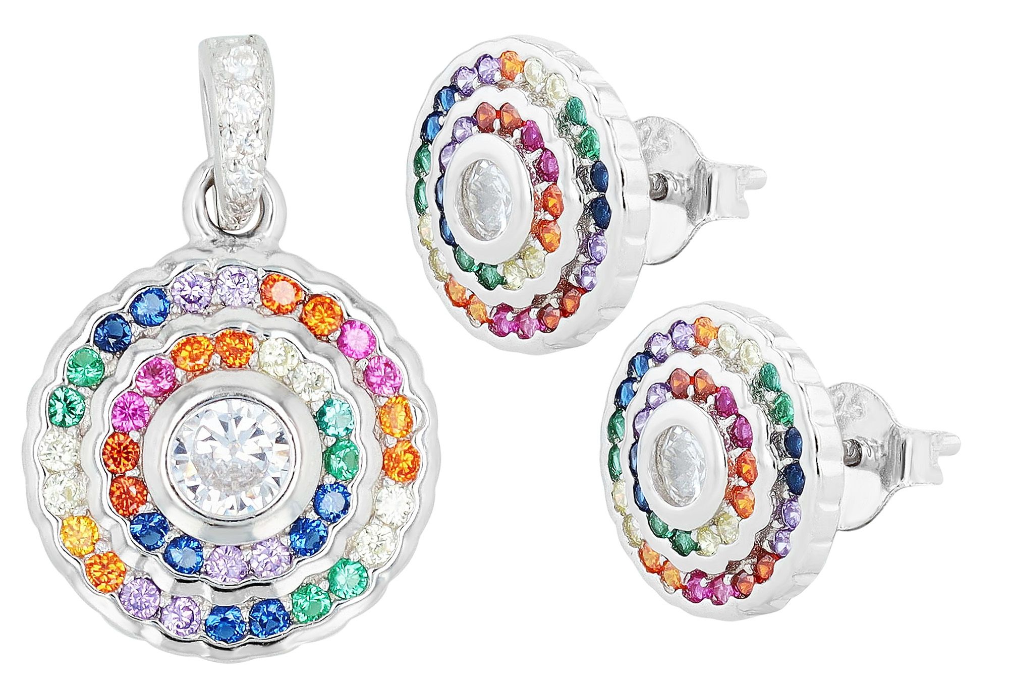 "Clio", 925/- Echt Silber Set Ohrsteckern & Anhänger, Zirkoniabesatz, silberfarben, rhodiniert