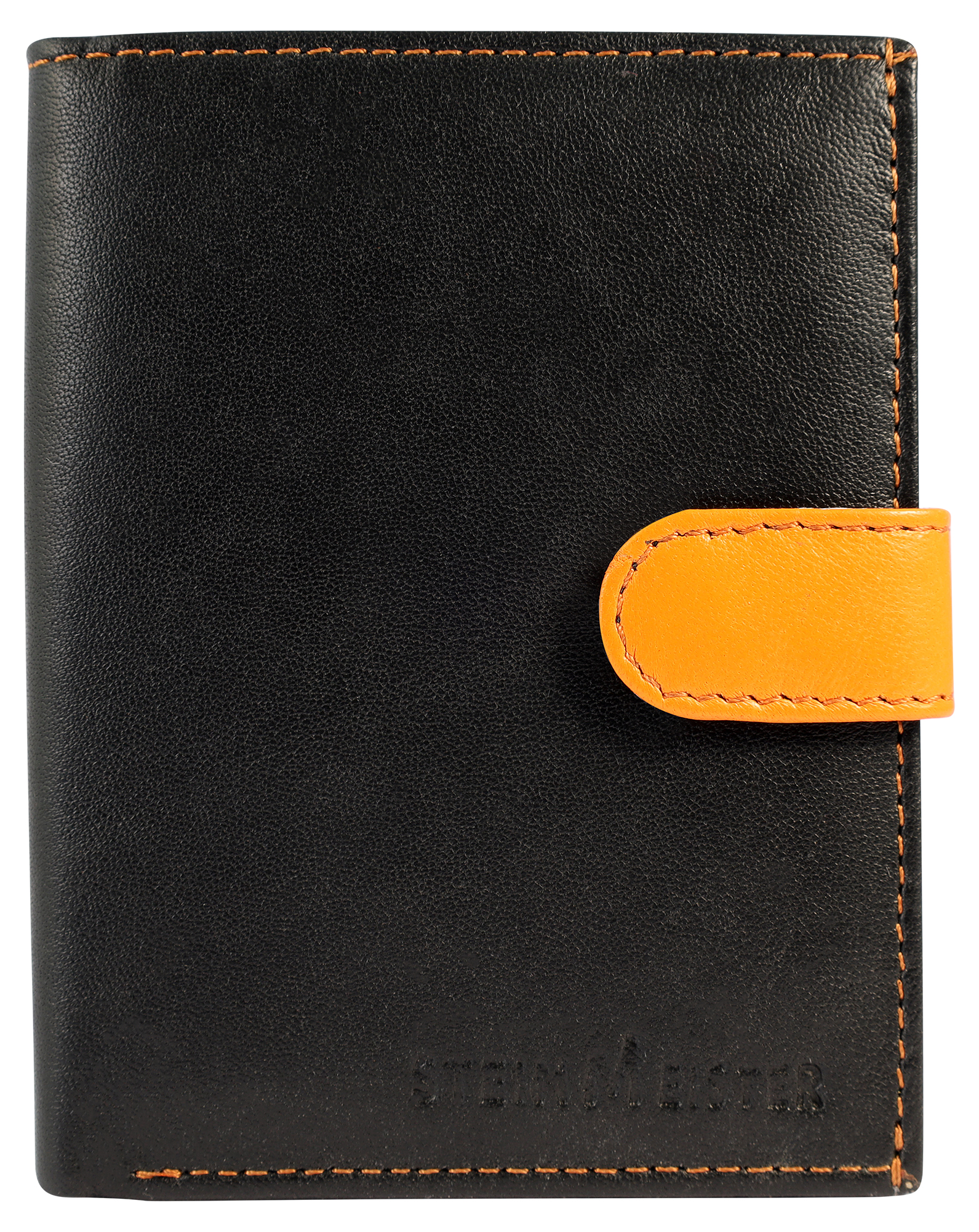 SteinMeister Herren Geldbörse aus Echtleder. Hochformat, schwarz/ orange