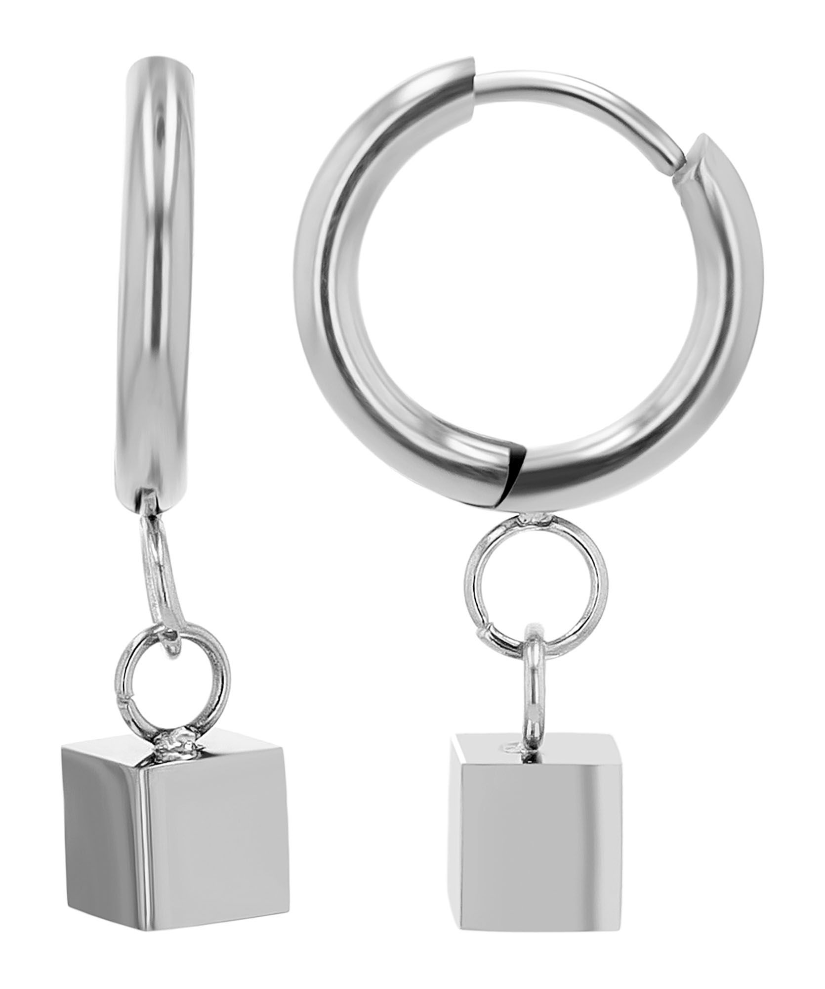 Akzent Creolen "Priya" mit eckigem Anhänger, Edelstahl, silberfarben