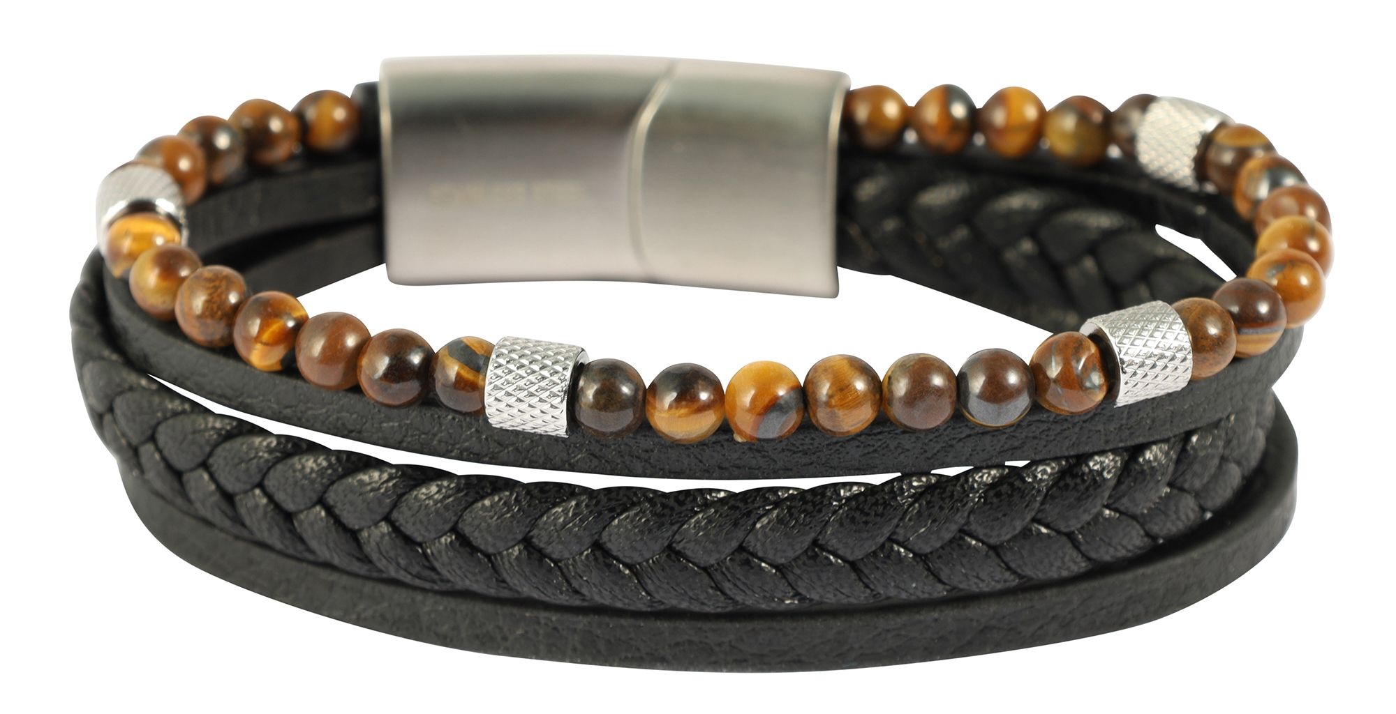 "Nanno" 23 cm, Armband aus Lederimitat mit Naturstein (Feuersetin), VE-4