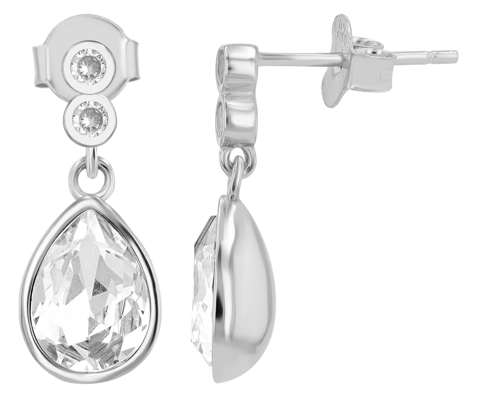 "Carli" 925/- Echt Silber Ohrhänger, weißer Zirkonia, rhodiniert