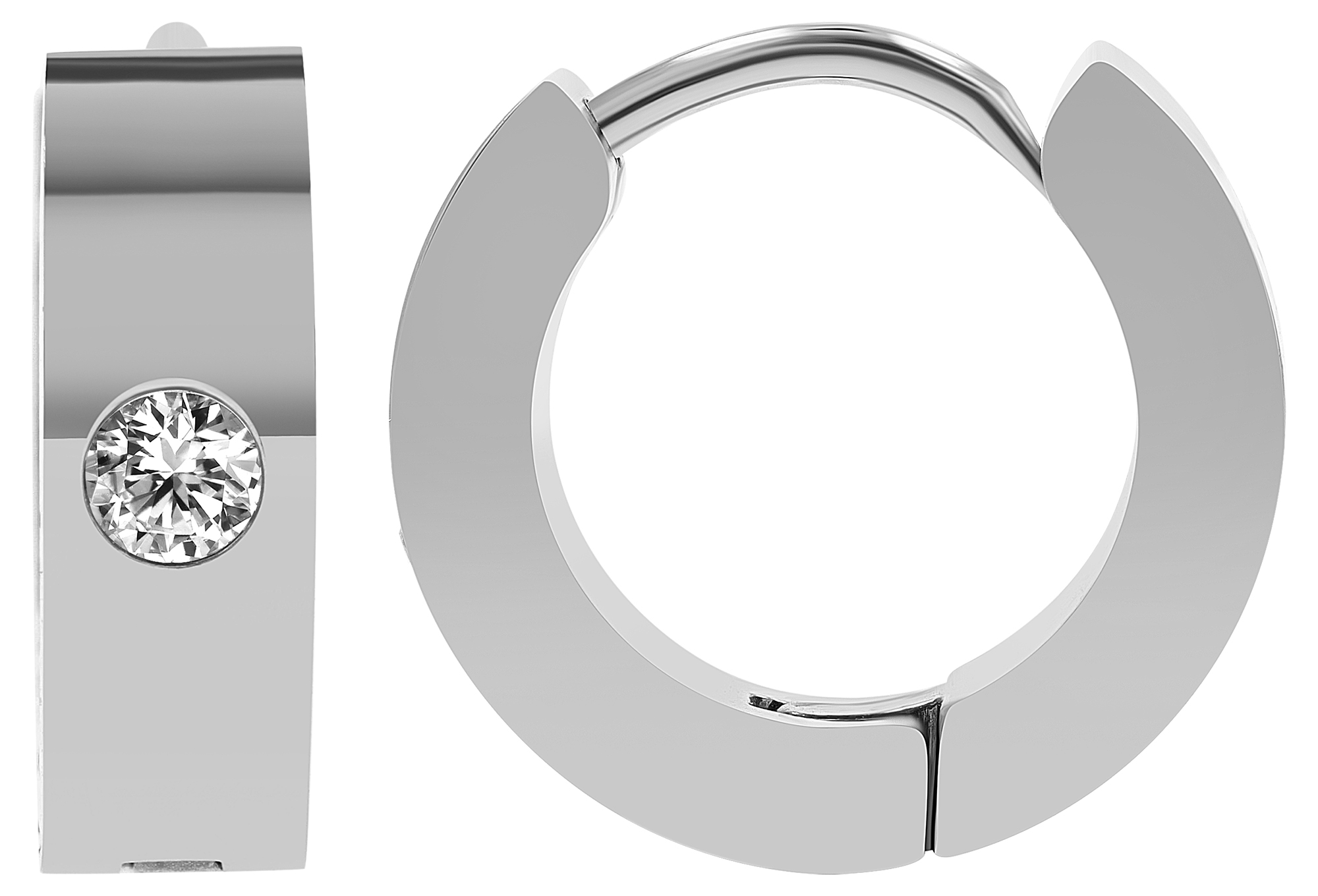 "Daliah" Edelstahl Klapp-Creolen, Similibesatz, silberfarben