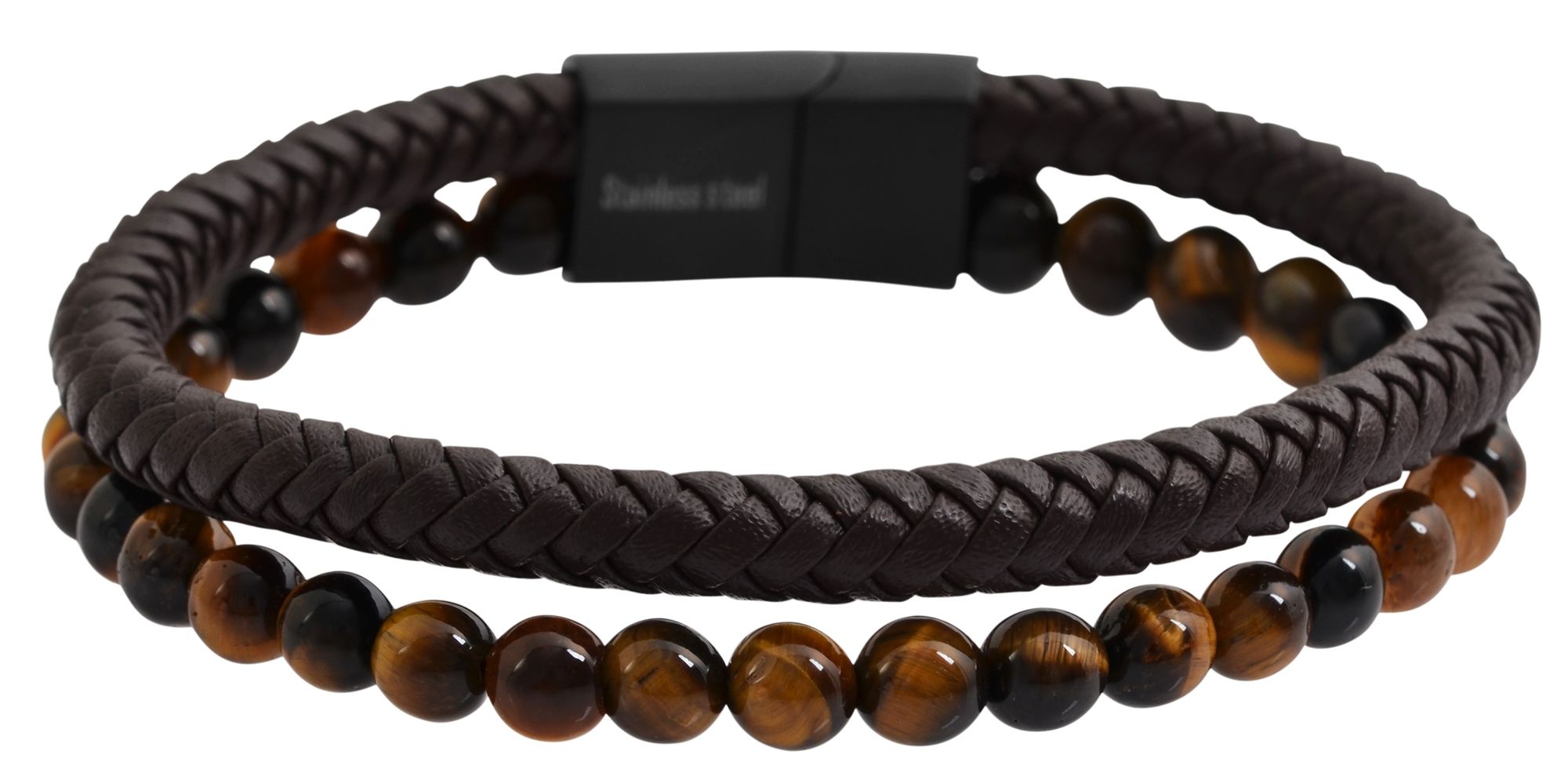"Pips" Akzent Armband 21 cm aus Echtleder und Tigeraugen, dunkelbraun