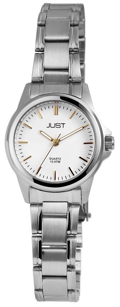 Just Edelstahl Damenarmbanduhr, silberfarben, weißes ZB