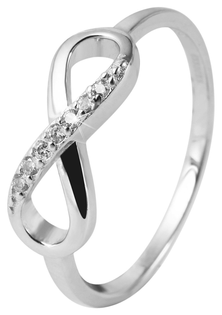 925 Echt Silber Ring, Infinity, Zirkoniabesatz, 925/rhodiniert, Gr. 58